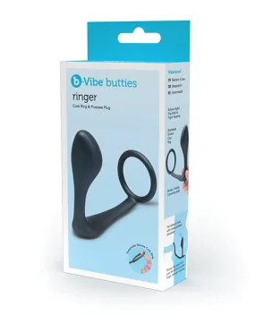 B-Vibe Butties Ringer Cock Ring & Prostate Plug - Black