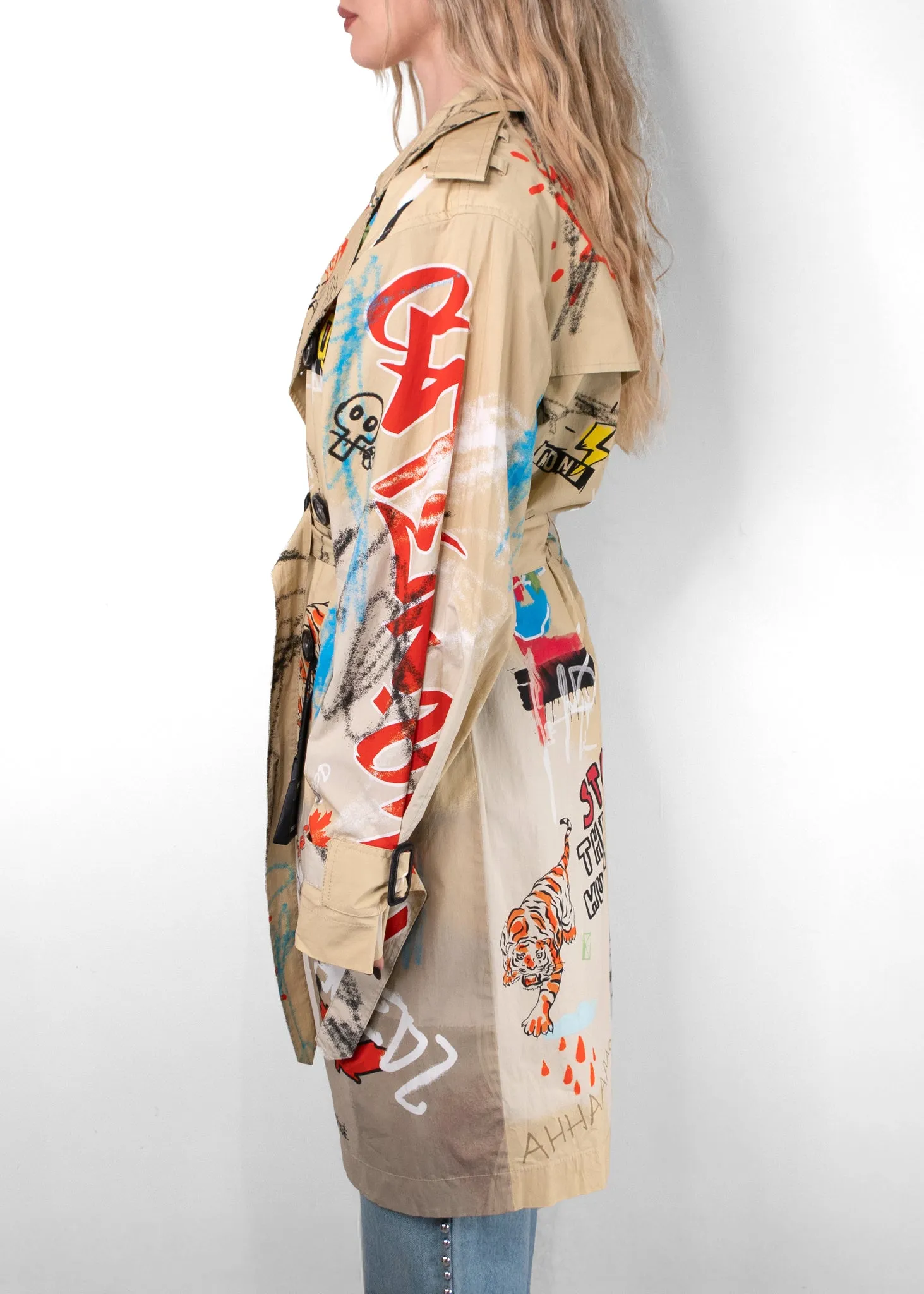 DSQUARED2 Graffiti-print Trench Coat In Yellow