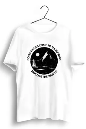 Explore The World Graphic Printed White Tshirt