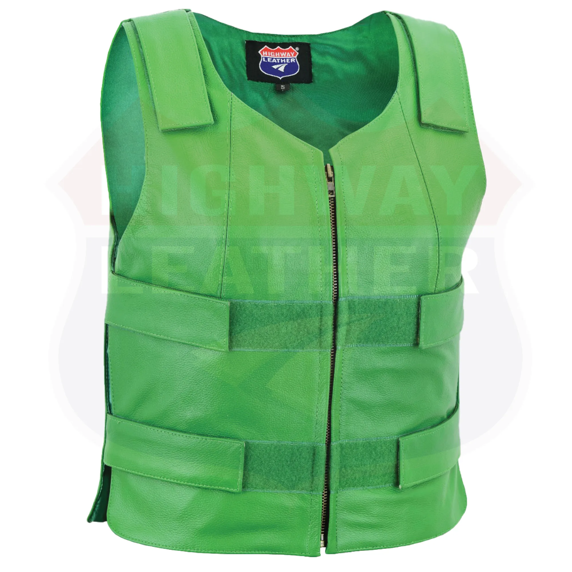 HL14945Green  WOMEN Bulletproof Style Leather vest designs for Bikers Clubs