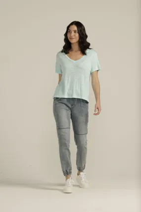 Linen V Neck Tee Aqua