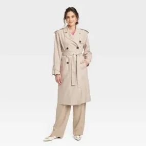 New - Women's Linen Trench Coat - A New Day Tan XL