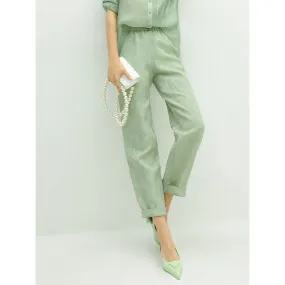 Relaxed Fit Light Green Ankle Pants